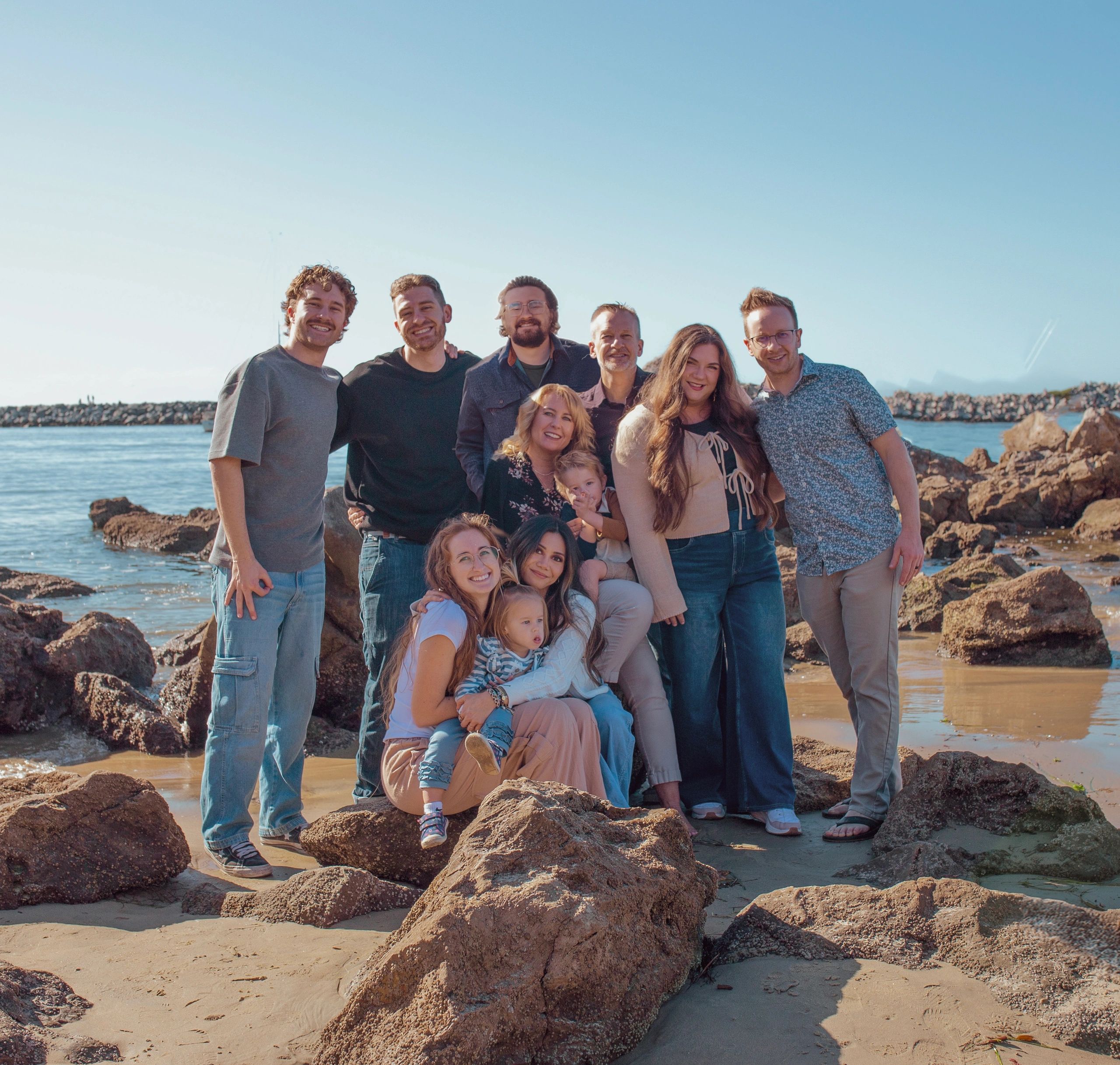 The SunnyCal Davis Family at golden hour on a Southern California beach